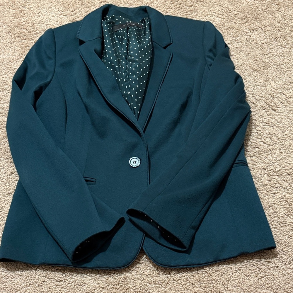 The Limited Dark Teal Blazer with Polka Dot Lining